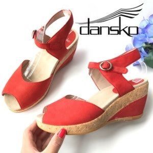 NWOT DANSKO Charlotte Red Leather Wedge Sandals